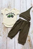 New to the farm & tractor embroidery romper & pant & hat 3pc baby sets 2601009M A15S3