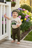 New to the farm & tractor embroidery romper & pant & hat 3pc baby sets 2601009M A15S3
