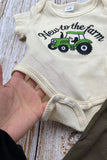 New to the farm & tractor embroidery romper & pant & hat 3pc baby sets 2601009M A15S3