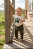 New to the farm & tractor embroidery romper & pant & hat 3pc baby sets 2601009M A15S3