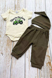 New to the farm & tractor embroidery romper & pant & hat 3pc baby sets 2601009M A15S3