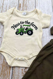 New to the farm & tractor embroidery romper & pant & hat 3pc baby sets 2601009M A15S3