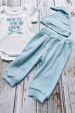 NEW TO THE CREW embroidery romper & pant & hat 3pc baby sets 2601010M