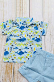 Whale & fish printed short sleeve shirts & blue shorts 2pc boy's set 2601011M A15S1