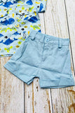 Whale & fish printed short sleeve shirts & blue shorts 2pc boy's set 2601011M A15S1