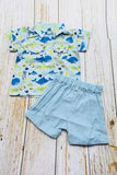 Whale & fish printed short sleeve shirts & blue shorts 2pc boy's set 2601011M A15S1