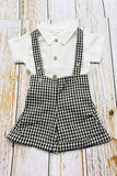Soft gauze white short sleeve onesie & suspender shorts & bow tie boy's set 2601012M A15S3