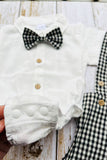Soft gauze white short sleeve onesie & suspender shorts & bow tie boy's set 2601012M A15S3