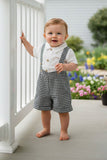 Soft gauze white short sleeve onesie & suspender shorts & bow tie boy's set 2601012M A15S3