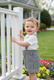 Soft gauze white short sleeve onesie & suspender shorts & bow tie boy's set 2601012M A15S3