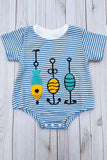Fishing float embroidery short sleeves blue baby onesie 2601013M