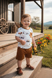 Construction vehicles short sleeve top & brown shorts 2pc boy's set 2601014M