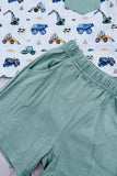 Construction vehicles short sleeve top & blue shorts 2pc boy's set 2601015M