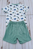 Construction vehicles short sleeve top & blue shorts 2pc boy's set 2601015M