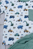 Construction vehicles short sleeve top & blue shorts 2pc boy's set 2601015M