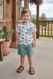 Construction vehicles short sleeve top & blue shorts 2pc boy's set 2601015M