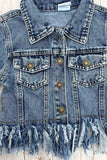 Western washed blue frayed-hem long sleeve denim coat girls jacket 2601017M