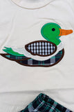 Mallard duck embroidery short sleeve top & Plaid shorts 2pc boy's set 2601018M
