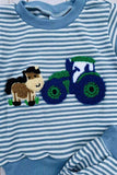 Farm & horse patch blue stripes long sleeve top & pant 2pc boy's set 2601019M