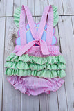 Spring & Summer pink stripes sunflower baby romper 2601021M