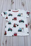 Construction vehicle prints white short sleeve boy's t-shirt 2601022M A15S2