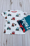 Construction vehicle prints white short sleeve boy's t-shirt 2601022M A15S2
