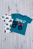 Construction vehicle prints white short sleeve boy's t-shirt 2601022M A15S2