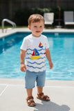 Sailboats & blue ocean waves print white short sleeve boy t-shirt 2601029M A15S3