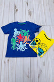 Glow in the dark octopus printed blue short sleeve boy t-shirt 2601030M A15S2