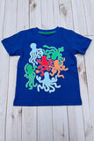 Glow in the dark octopus printed blue short sleeve boy t-shirt 2601030M A15S2