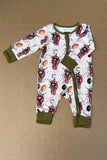 HAPPY & NEW YEAR  & cow printed unisex newborn baby romper 2601054M