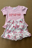 Cute pink bow patch short sleeve top & shorts 2pc girls set 2601058M A8S1