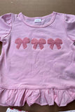 Cute pink bow patch short sleeve top & shorts 2pc girls set 2601058M A8S1