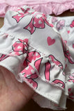 Cute pink bow patch short sleeve top & shorts 2pc girls set 2601058M A8S1