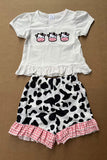 Cow patch white short sleeve top & cow shorts 2pc girls set 2601059M