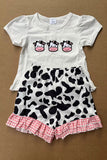 Cow patch white short sleeve top & cow shorts 2pc girls set 2601059M