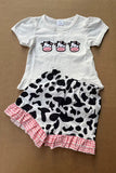 Cow patch white short sleeve top & cow shorts 2pc girls set 2601059M
