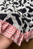 Cow patch white short sleeve top & cow shorts 2pc girls set 2601059M