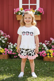 Cow patch white short sleeve top & cow shorts 2pc girls set 2601059M