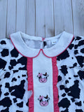 Western ranch girl cow embroidery short sleeve girls boutique dress 2601060M A13S1
