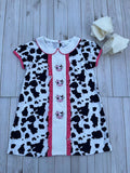 Western ranch girl cow embroidery short sleeve girls boutique dress 2601060M A13S1