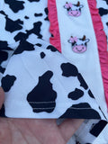 Western ranch girl cow embroidery short sleeve girls boutique dress 2601060M A13S1