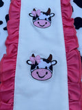 Western ranch girl cow embroidery short sleeve girls boutique dress 2601060M A13S1