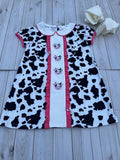 Western ranch girl cow embroidery short sleeve girls boutique dress 2601060M A13S1