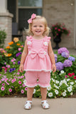 Western chic pink waffle ruffled top & shorts 2pc girls boutique set 2601061M