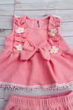 Western chic pink waffle ruffled top & shorts 2pc girls boutique set 2601061M