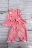 Western chic pink waffle ruffled top & shorts 2pc girls boutique set 2601061M
