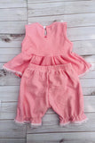 Western chic pink waffle ruffled top & shorts 2pc girls boutique set 2601061M