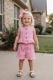 Western pink striped crop top & shorts girls boutique set 2601062M A8S5