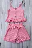 Western pink striped crop top & shorts girls boutique set 2601062M A8S5
